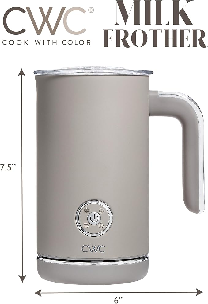 COOK WITH COLOR 4-in-1 Electric Milk Steamer and Frother - 2-Minute Heating and Frothing, Hot and Cold Foam Maker for Coffee, Latte, Cappuccino, Macchiato, Milk Warmer, Auto Shut Off, Sand