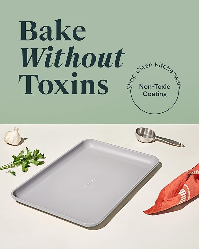 Caraway Non-Stick Ceramic Baking Sheet - Naturally Slick Ceramic Coating - Non-Toxic, PTFE & PFOA Free - Perfect for Baking, Roasting, and More - Medium (15" x 10") - Gray