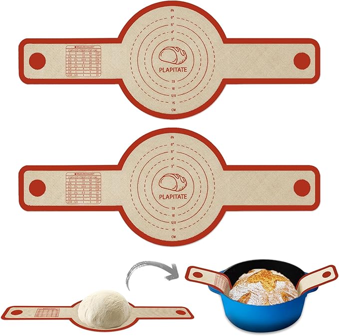 Silicone Bread Sling for Dutch Oven Liner, 2 Pack Non-Stick, Easy Clean Reusable Silicone Baking Mat with Long Handles, Easy to Transfer Sourdough Bread, Red