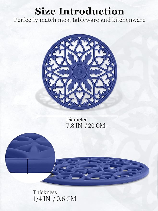 SMARTAKE 6 Set Silicone Trivet Mats, Multi-Use Carved Trivet Mat, Insulated Non-Slip Durable Kitchen Mats, Flexible Modern Kitchen Table Mat, for Hot Dishes, Pots, Dining Countertop, Navy Blue
