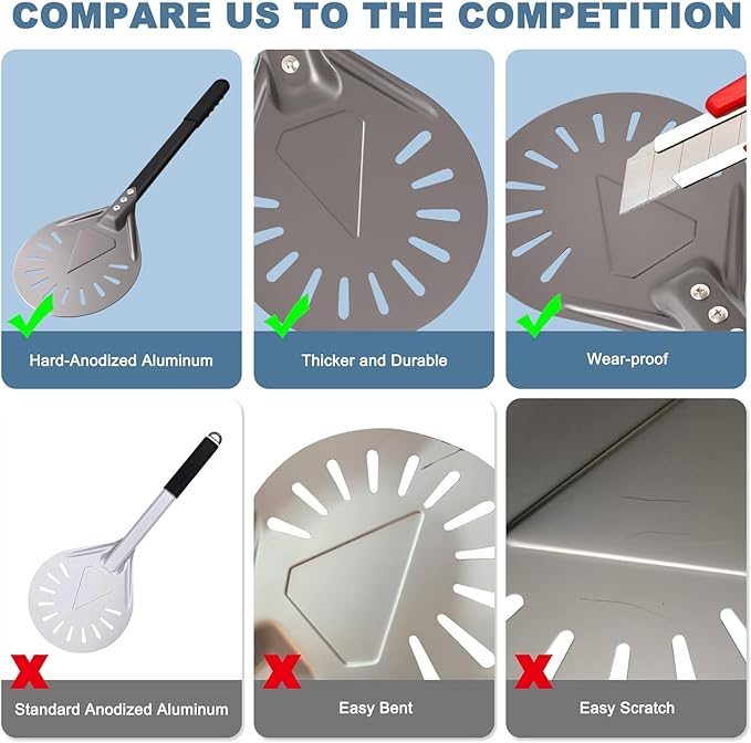 Pizza Turning Peel 7 Inch Round Aluminum Perforated Pizza Peel Turner with Metal Handle Pizza Paddle for Homemade Pizza Oven Accessories