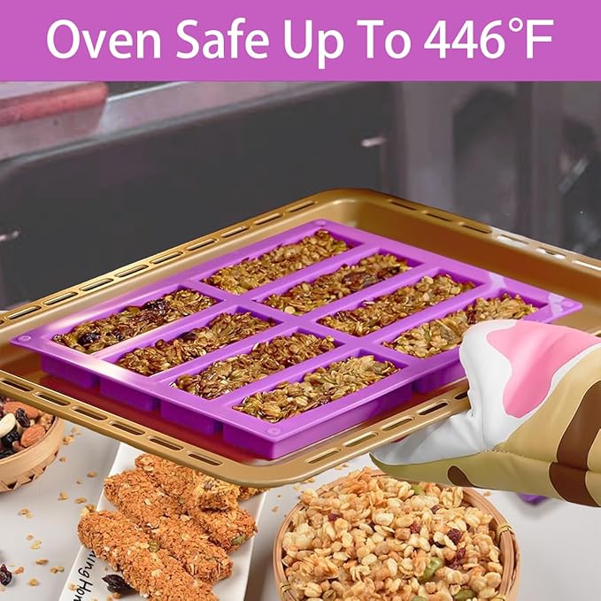 Rectangle Granola Bar Silicone Molds（8 Cavity），1 Inch Deep Chocolate Bar Baking Mold For Food，Homemade Snacks Cereal Protein Energy/Candy Bar - Set of 1