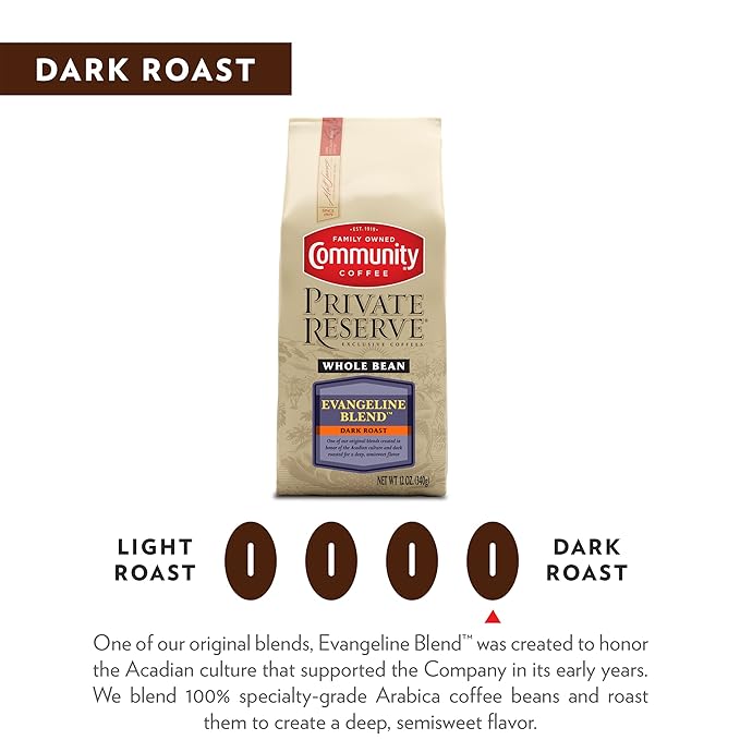 Community Coffee Private Reserve Evangeline Blend Whole Bean Coffee, Dark Roast, 32 Ounce Bag (Pack of 1)