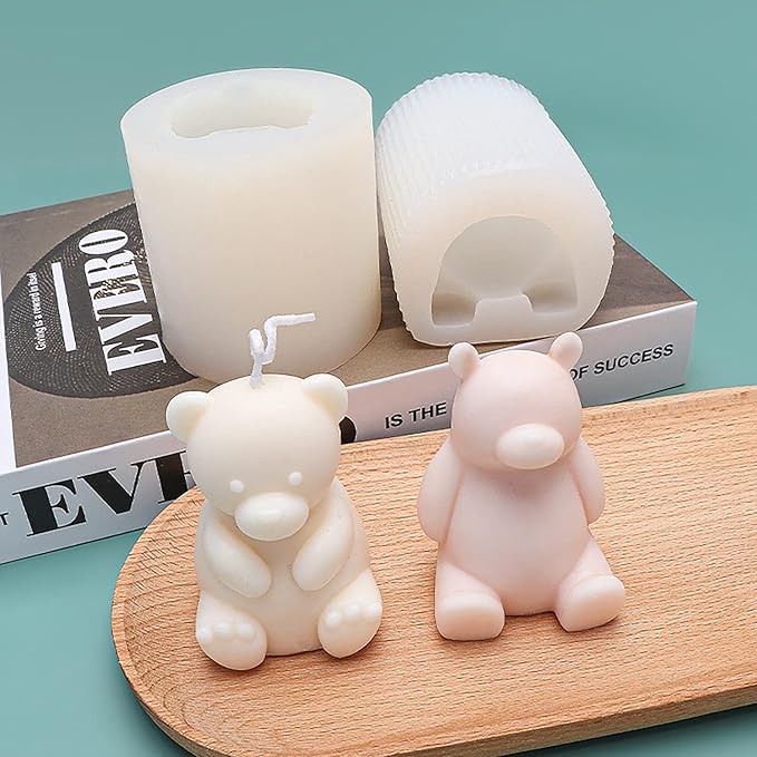 2 pcs Cute Bear Mold Bear Silicone Wave Spiral Candle Mold - Silicone Resin Casting Molds for Candle & Resin & Soap Craft Supplies