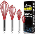 HOTEC 4 Pieces Silicone Whisks Set, Wire Balloon Whisks Egg Beater, Non-slip Handle Whisk for Non-stick Cookware Perfect for Cooking, Stirring, Beating and Blending (Red)