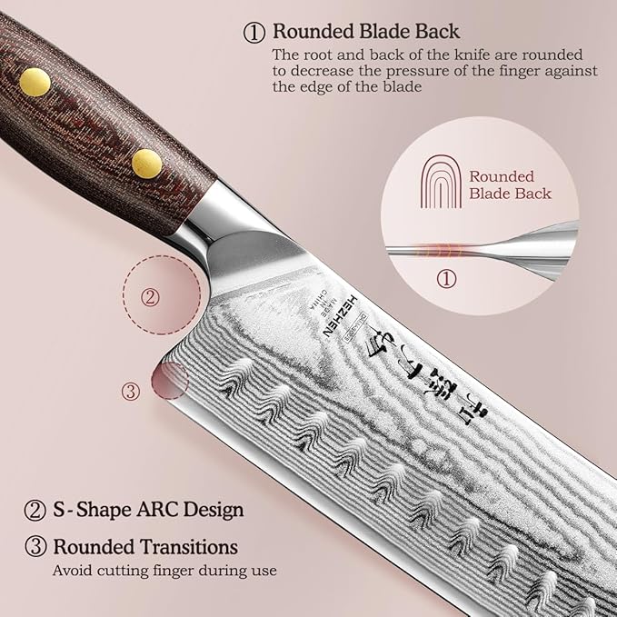 HEZHEN Nakiri Knife,7.4 Inches, 67 Layers Damascus Steel Japanese Vegetable Knife for Professional Chefs and Home, Micarta Handle,Gift Ready