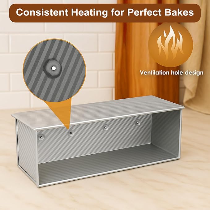 2-Pack Pullman Loaf Pan with Lid –Includes Two Size 13 * 5" & 8.4 * 4.8" Loaf Pan, Silver Textured Finish, Vented Bottom, Nonstick Bread Pan Set, Ideal for Sandwich Bread, Toast, Sourdough