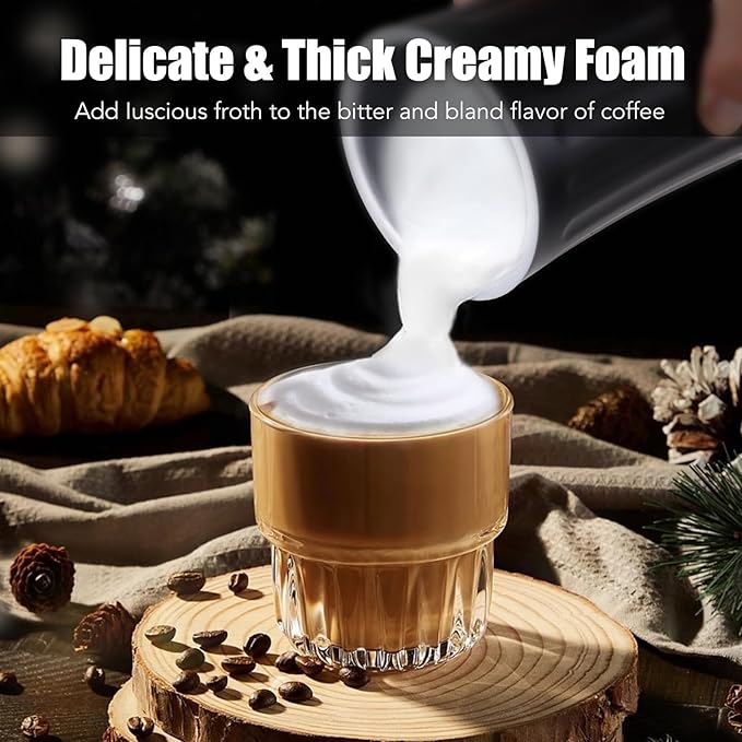 Milk Frother, Upgraded 4-in-1 Milk Frother and Steamer, Hot and Cold Foam Maker and Milk Warmer with Temperature Control & Auto Shut-Off, Frother for Coffee, Latte, Cappuccino, Matcha(Black)