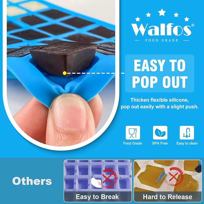 Mini Square-Terrace Silicone Chocolate Molds 50 Cavities - Walfos Non Stick Silicone Candy Molds, Silicone Molds for Chocolate, Candy, Gummy, Jelly, Ice Cubes, Food Grade & Dishwasher Safe, 4 Packs