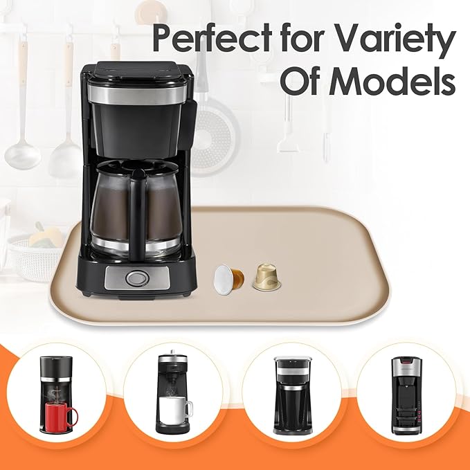 TOHONFOO Silicone Coffee Maker Mat with Lip, 17.4'' x 10.6'' Heavy Duty Coffee Maker Mat for Countertops, Coffee Tray Fit Under Coffee Machine Appliance Automatic Machines Espresso Accessory, Khaki