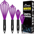 HOTEC 4 Pieces Silicone Whisks for Cooking, Wire Balloon Whisks Egg Beater, Non-slip Handle Whisk for Non-stick Cookware Perfect for Cooking, Stirring, Beating and Blending (Purple)