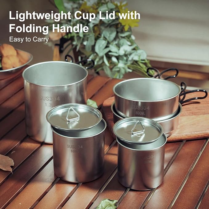 5PCS Stainless Steel Camping Cooking Set Cookware Mess Kit Cook Pots and Pan Set with Cups & Storage Bag, Lightweight Camping Cookware for Hiking Backpacking Outdoor Cooking and