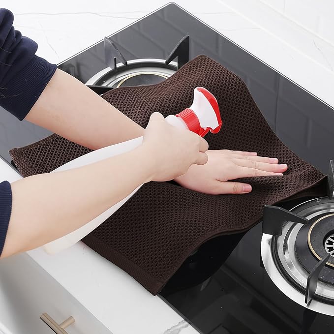 Homaxy 100% Cotton Waffle Weave Kitchen Dish Towels, Ultra Soft Absorbent Quick Drying Cleaning Towel, 13 x 28 Inches, 12-Pack, Dark Brown