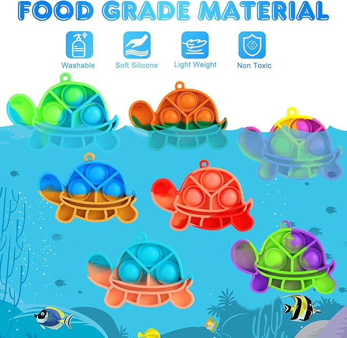 Pop Fidget Toys Bulk Its Kids Party Favors 30 PCS Turtle Toys Mini Pop Keychain It Sensory Fidget Toy Pack Fidgets for Classroom Prizes for Kids Students Carnival Prizes Birthday Goodie Bag Stuffers