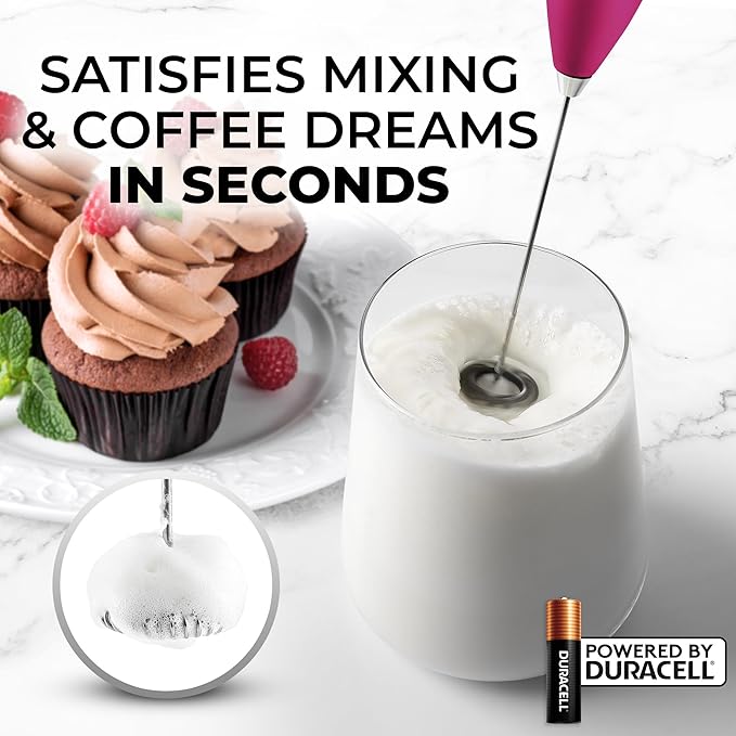 Zulay Kitchen Powerful Milk Frother Wand With 4 AA Duracell Batteries - Ultra Fast Handheld Drink Mixer - Electric Whisk Foam Maker for Coffee, Lattes, Cappuccino, Matcha & Creamer