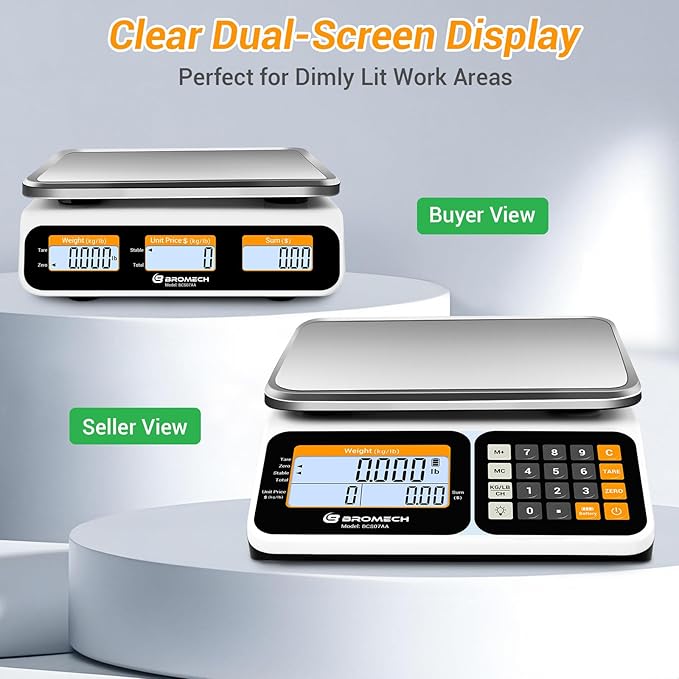 Commercial Kitchen Scale 66LB/30KG, Dual Upgrade LCD Display, Digital Price Computing, 5g Precision, Stainless Steel Pan for Produce, Meat, Food, Ideal for Farmers Market, Deli, Retail Outlets