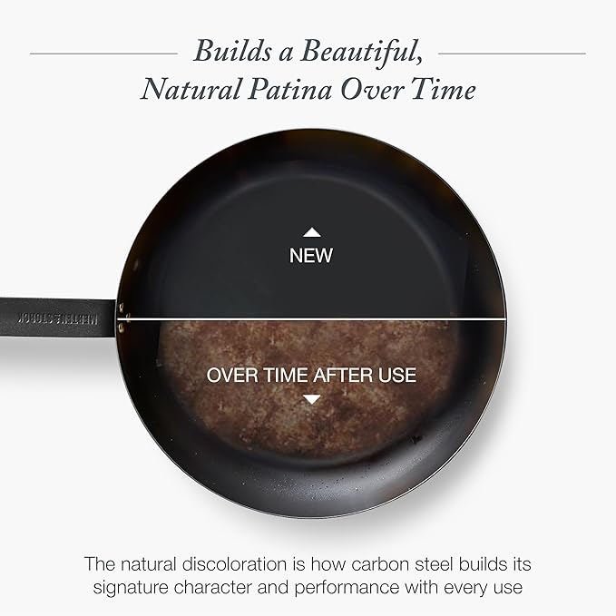 Merten & Storck Pre-Seasoned Carbon Steel 8” Frying Pan Skillet, Use on Induction, Stove and Grill, Durable, Even-Heating, for Searing, Grilling, Oven Use, and Campfire, Indoor/Outdoor