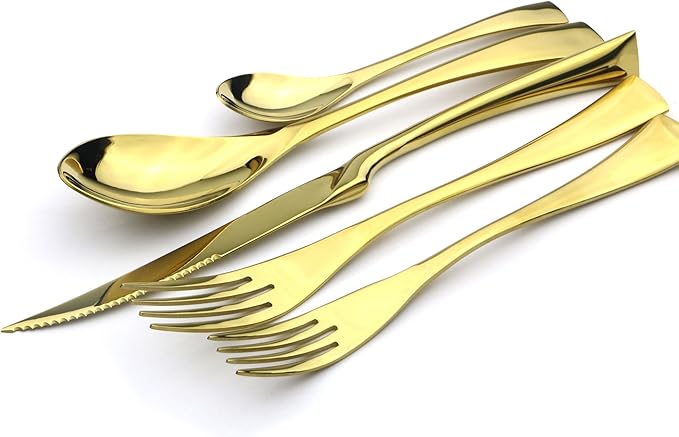 20-Piece 18/10 Stainless Steel Serrated Steak Knife Flatware Set, Mirror Polishing Gold,Service for 4
