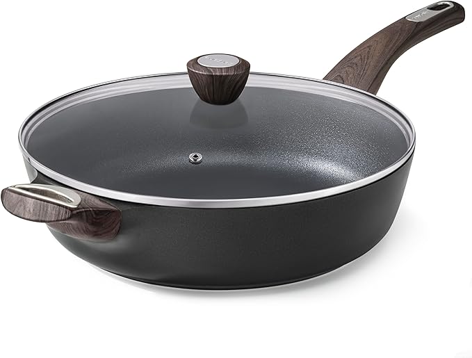 SENSARTE Nonstick Frying Pan Skillet with Lid, 12 Inch Large Deep Frying Pan, 5 Qt Non Stick Saute Pan with Cover, Induction Pan, Healthy Non Toxic Cooking Pan with Helper Handle, PFOA PFOS Free