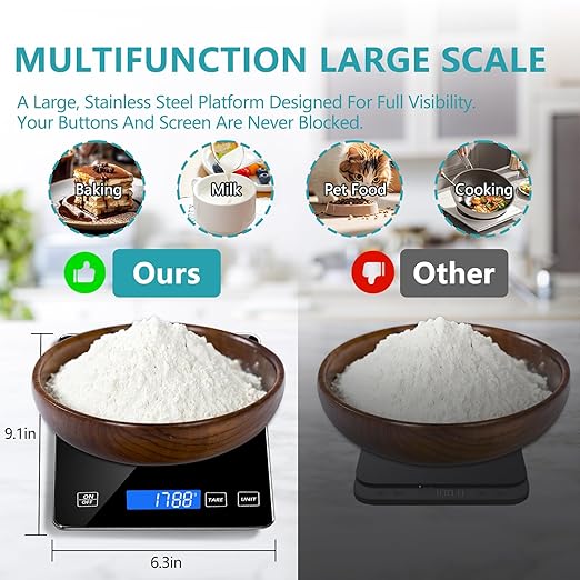Food Scale, Digital Kitchen Scale 22lb/10kg Steel and Tempered Glass with 1g/0.1oz Precision, Tare & 10 Units, LCD Display for Baking, Cooking, Meal Prep, Coffee, Postage Black
