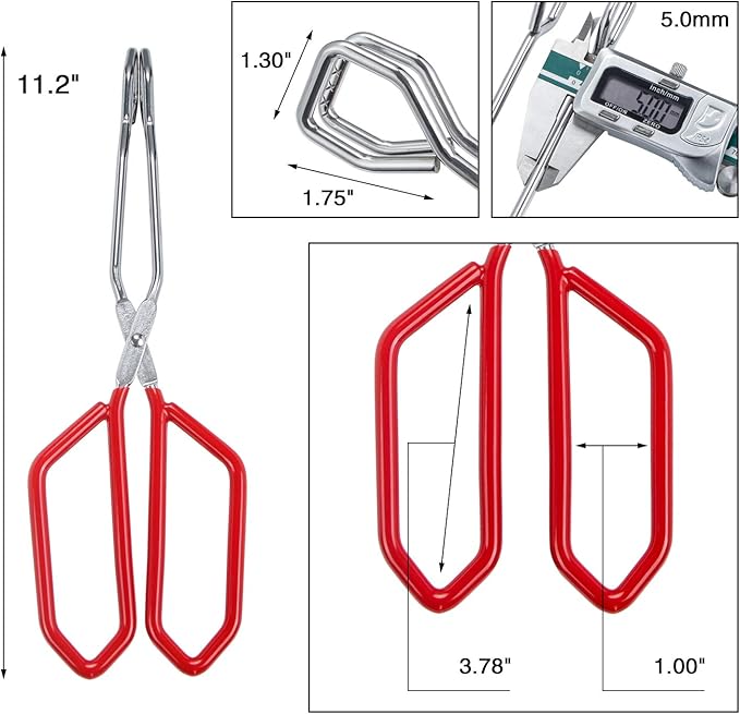 MSY BIGSUNNY Stainless Steel Scissor Tongs Heavy Duty Cooking Tongs with Soft Handles (1, red 11")