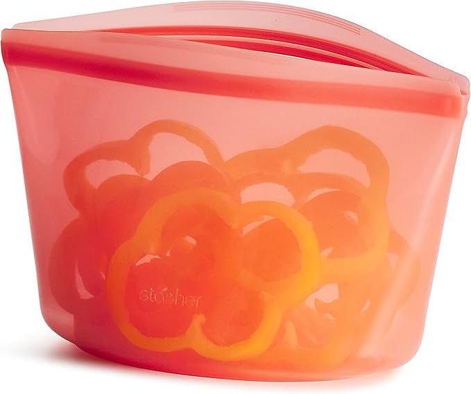 Stasher Premium Silicone Reusable Food Storage Bowl, Red, Microwave, Sous Vide, Dishwasher, Oven and Freezer Safe, BPA Free, Leak-free, Eco-friendly, 6-Cup Bowl