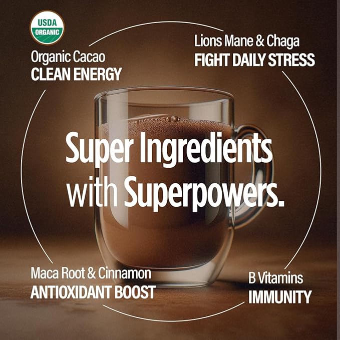 VitaCup Shroom Fuel, Mushroom Based Instant Coffee Alternative Packets, Mushroom Coffee Substitute w/Cacao, Cinnamon, Chaga, Lions Mane, & Maca for Energy, Immune Support, & Focus, 72 ct