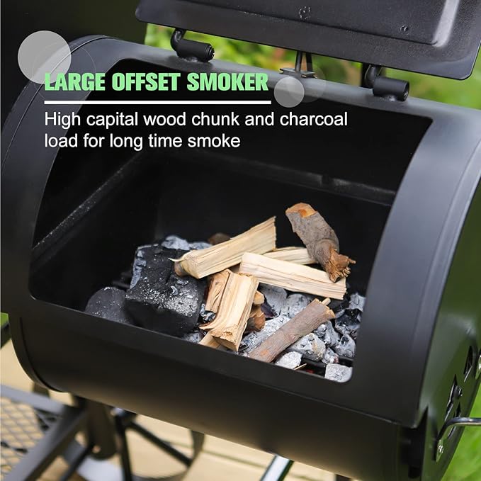 MFSTUDIO Heavy Duty Charcoal Wood Offset Outdoor Smoker Grill, Extra Large Charcoal Grill with Smoker Combo for BBQ Grilling, 941 SQ.IN.