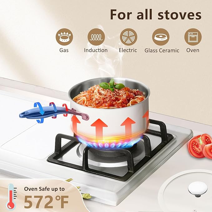 3 Quart Tri-ply Stainless Steel Saucepan with Glass Lid, Induction Sauce Pan Compatible with All Cooktops, Non-Toxic Sauce Pot with Stay Cool Handle, Oven & Dishwasher Safe