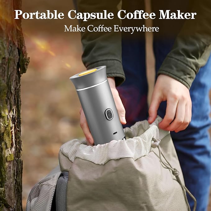 Portable Coffee Maker, Espresso Machine for camping, Travel Coffee Maker with USB-C, 3-in-1 Small Espresso Machine with Ground Coffee & Capsules (NS＆DG) for RV, Hiking, Office(Silver)