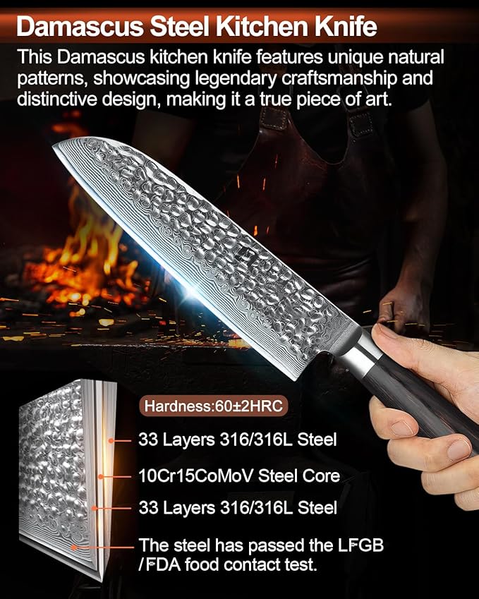 XINZUO Damascus 7-Piece Kitchen Chef Knife Block Set,Professional Sharp Cutting Knife Set with Block,Pakkawood Handle,Chef Gift Box