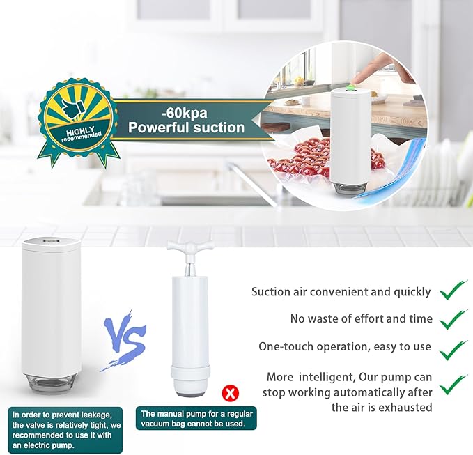 31 PCS Electric Vacuum Sealer, Sous Vide Bags, Portable Mini Vacuum Sealer with 20Pcs Reusable Food Saver Sealer Bags, 4 Sealing Clip, 2 Clips for Sous Vide Cooking, 2 vacuum wine stoppers