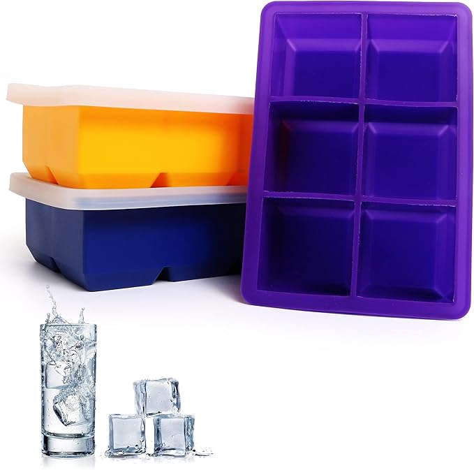 Silicone Ice Cube Trays 3 Pack - Large Size Silicone Ice Cube Molds with Leak Proof Removable Lid Square Ice Cube Tray And BPA Free for Cocktail,Whiskey, Stackable Flexible Ice