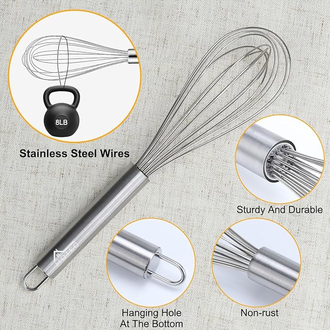 HOTEC 4 Pieces Stainless Steel Whisks Set Wire Whisk Balloon Whisk Egg Beater Kitchen Utensils for Stirring, Beating, Blending