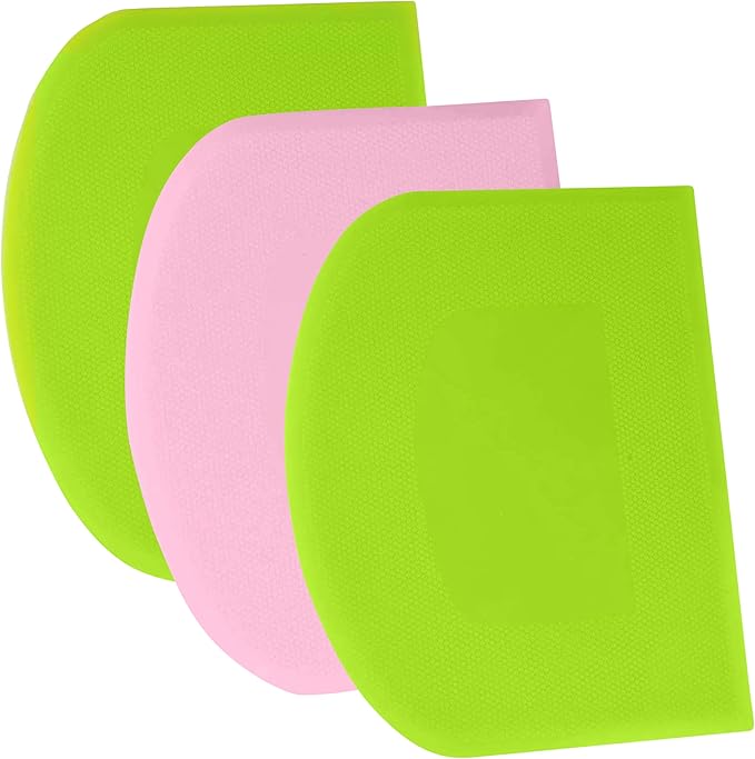 SURDOCA Dough Scraper Bench Scraper - 3P 5.9x4.3" Plastic Flexible Bowl Scraper, Sharp Edge & Angles Cake Scraper. Non-Slip Bakeware Decorating Tools Sculpting & Modeling Tools - Green+Pink+Green
