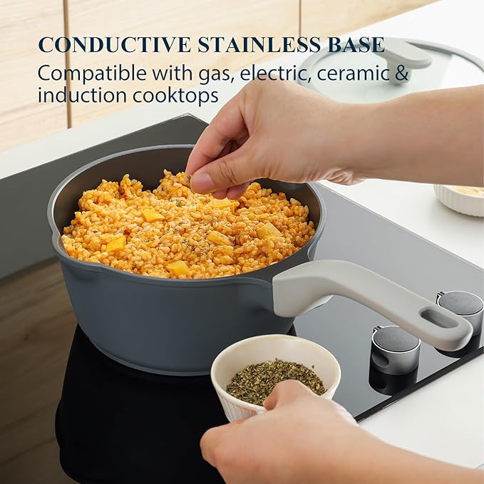 PRICUSIS Nonstick Saucepan Set with Lids, 2QT and 2.7QT Ceramic Sauce Pan Set, Non Toxic Sauce Pots with Pour Spouts for Multipurpose Use, PTFE, PFOA & PFAS Free, Induction Compatible
