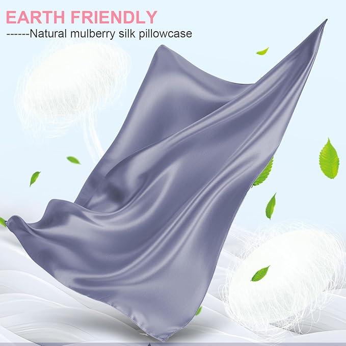 Mulberry Silk Pillow Cases 2 Pack Standard Size 20x26 Inches with Hidden Zipper, Ultra Smooth and Soft Breathable Cooling Silk Satin Pillowcase Set of 2, Better for Hair and Skin, Gifts for Women Men