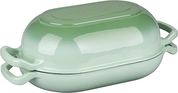 Enameled Cast Iron Sourdough Bread Oven, Dutch Oven, Loaf Cast Iron Bread Pan for Homemade Bread Baking, Meatloaf Pan with Lid, 7QT, Green