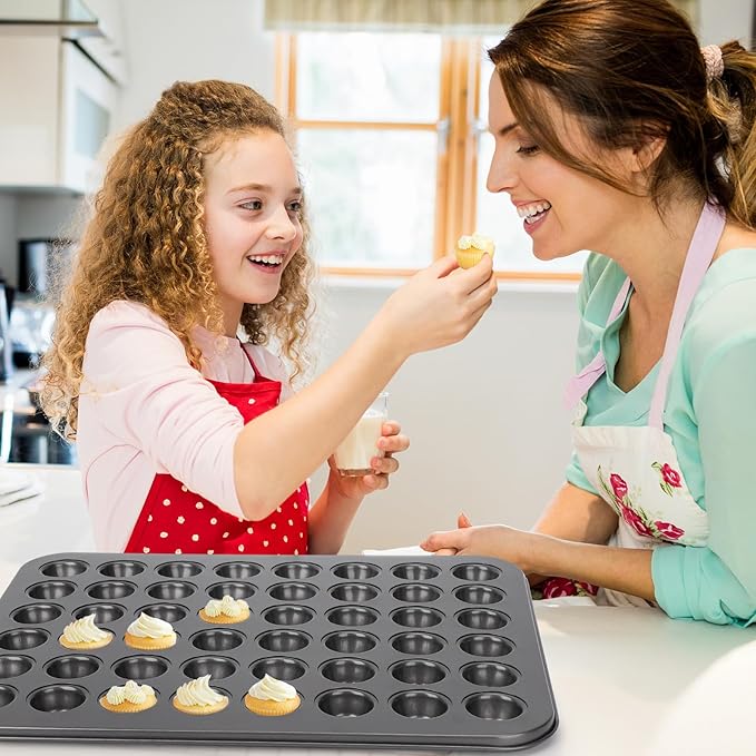 Beasea Mini Muffin Pan 48 Cups Nonstick, 1 Pack 48 Mini Small Tiny Cup Non Stick Muffin Baking Pan Tin Tray Carbon Steel Bakeware Individual Cupcake Baking Pan - Black