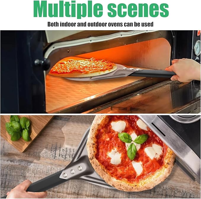 Pizza Turning Peel 9 Inch Round Aluminum Perforated Pizza Peel Turner with Metal Handle Pizza Paddle for Homemade Pizza Oven Accessories
