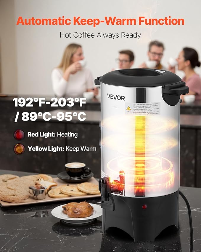 VEVOR Commercial Coffee Urn, 40 Cup 6 L Hot Beverage Dispenser with Dripless Faucet, Quick-Brewing Commercial Coffee Maker, with Stainless Steel Liner, for Catering, Business, Church & Restaurant