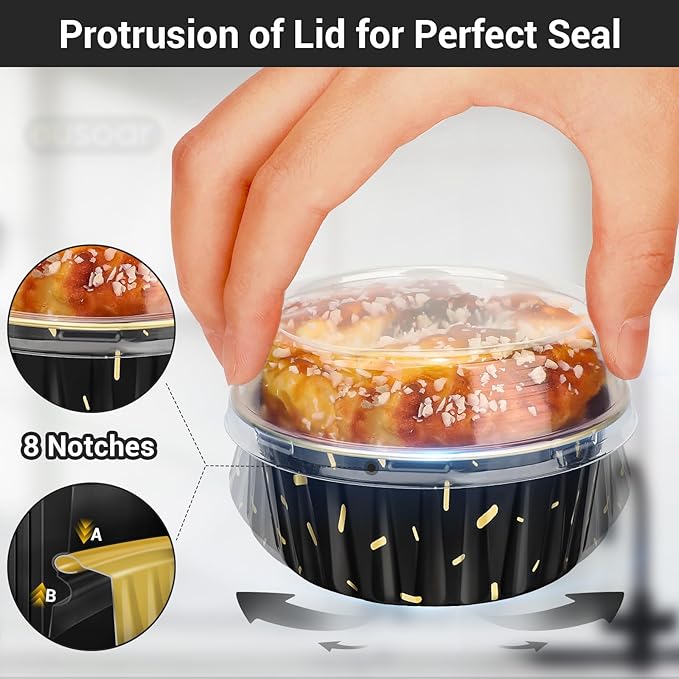 EUSOAR Disposable Ramekins, 200pcs 5oz Aluminum Cupcake Baking Cups Reusable, Mini Muffin Cups Cupcake Liners with Lids, Creme Brulee Containers Mold Tin, for Party Family Gathering Shower Catering