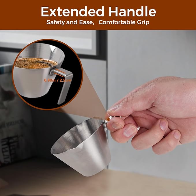 2 Pcs Espresso Cups with Handle, Double Spout Metal Measuring Cup with Dual Scale, Stainless Steel Espresso Shot Cup with V-Shaped Mouth, 3.4oz/100ml(White)
