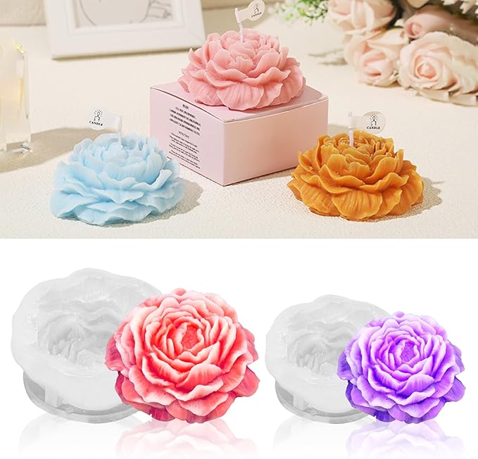 2Pcs Peony Silicone Candle Flower Wax Mold Silicone for Candles Resin Making Molds Moldes De Silicona para Hacer Velas Artesanales De Silicona,for Making Mothers Day Gifts for Mom Daughter