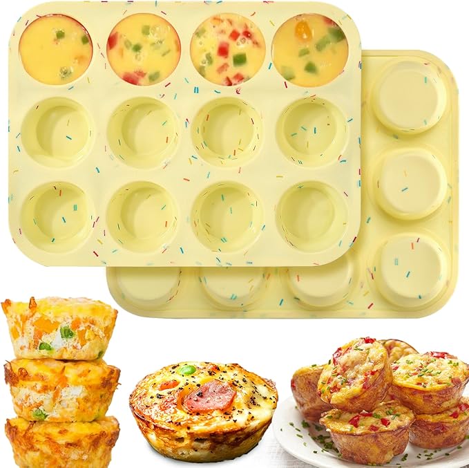 Palksky Silicone Egg Bite Molds, 2Pack 12-Cavity Muffin Pan for Baking, Tarts, Nonstick Cupcake Pan
