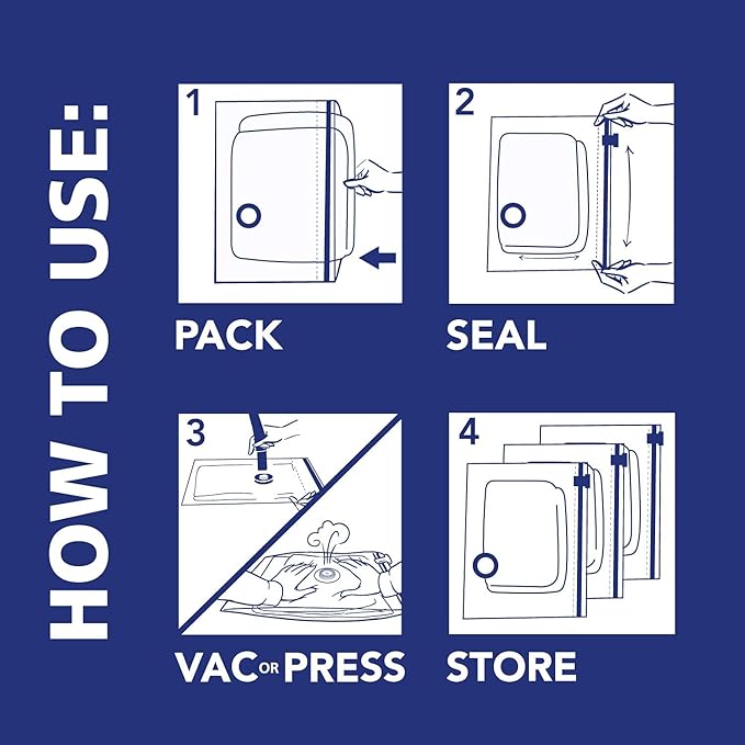 Hefty Shrink-Pak - 3 Extra Large Vacuum Storage Bags for Clothes, Pillows, Towels, or Blankets - Space Saver Vacuum Sealer Bags Ideal Under Bed Storage Solutions