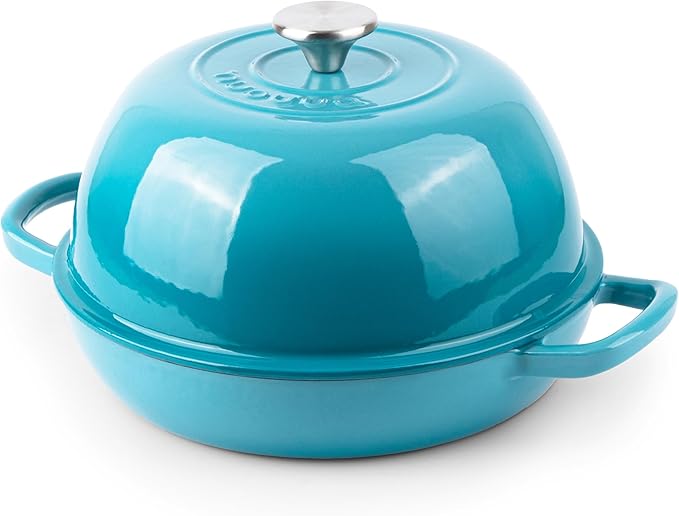 Enamelled Cast Iron Dutch Oven Pot – Dutch Oven For Sourdough Bread Baking – Cast Iron Bread Pot – Blue, 6 Quarts, 26cm – by Nuovva