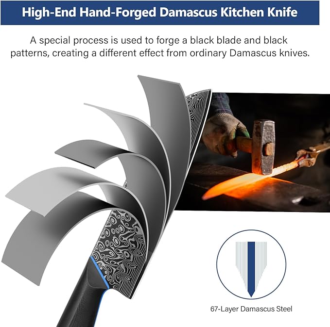 FINTISO 7-Inch Kitchen Knife, 67-Layer Japanese Damascus Steel Chef's Santoku With G10 Handle - Professional Cooking Tool for Home and Kitchen