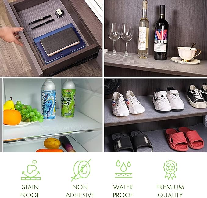 EVALAND 12 INCHES x 10 FEET (118 Inches) Non-Slip Shelf Liner, EVA Kitchen Liner, Non-Adhesive Liner, Original Smooth Shelf Liner, Durable Strong Grip Liner, Stain-Proof Shelf, Drawer, Cabinet Liner