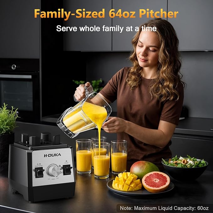 Blender for Smoothies 64 oz Capacity Countertop Blenders for Kitchen Powerful Smoothie Blender with BPA Free Container, Ice Crushing, Frozen Drinks, Puree, Protein Shakes,Dishwasher Safe